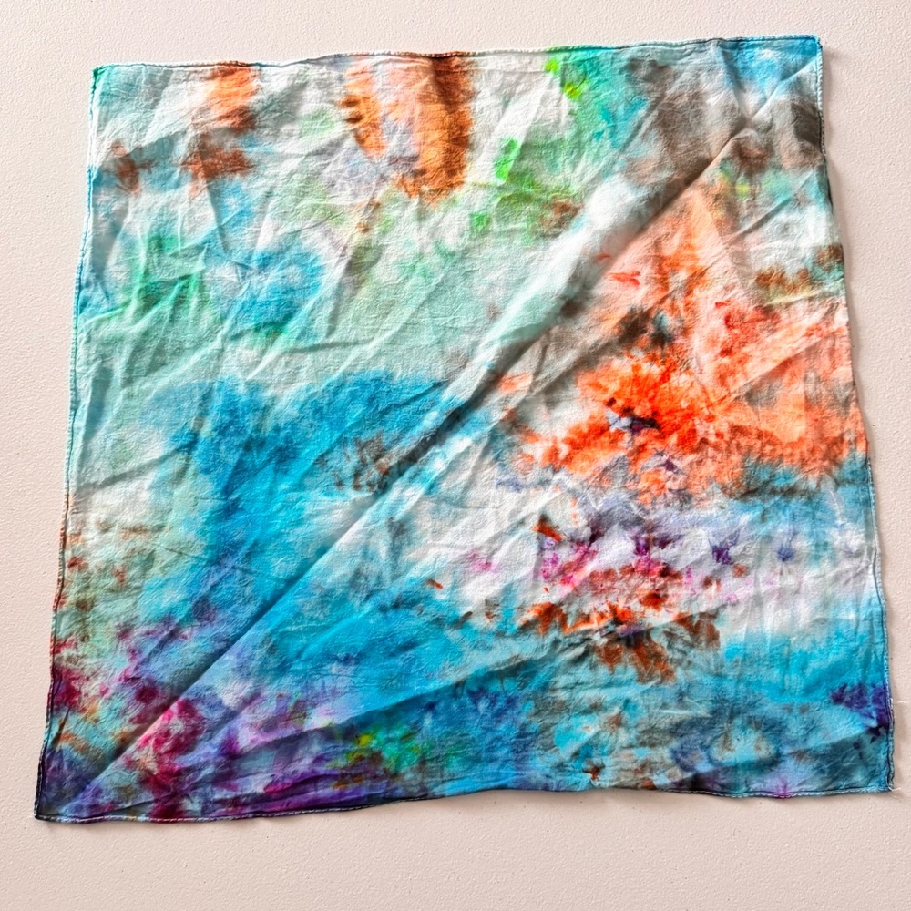 Tie-Dye Cotton Bandana Scarf in Blue, Orange, Purple